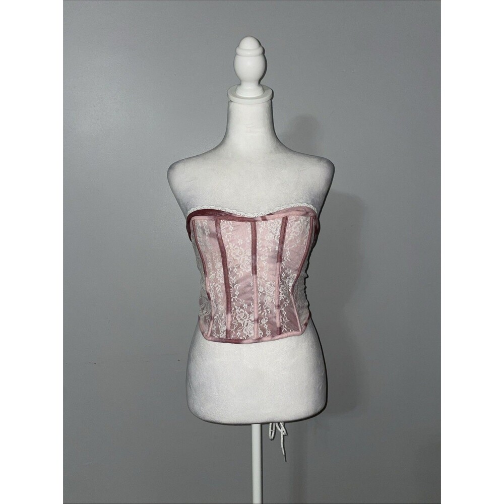 Fashion Nova Top L Pink Mauve Lace Corset Bustier Tie Dye Boned Crop Y2K Club